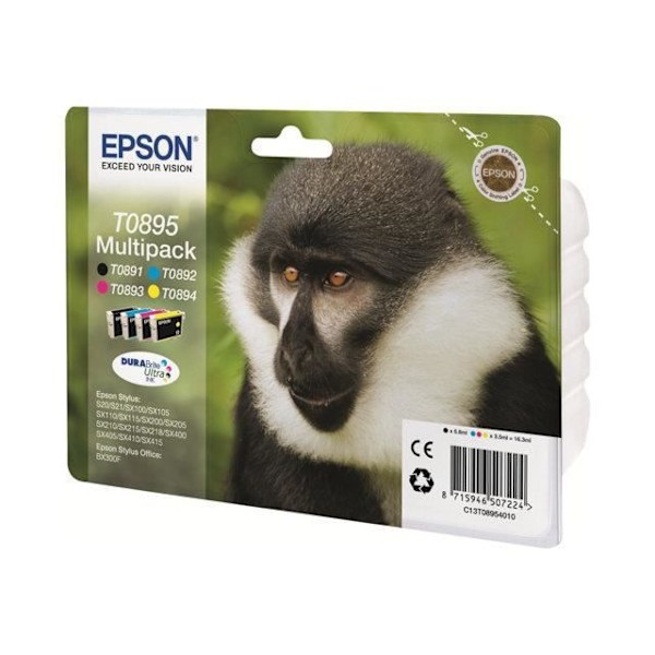 EPSON Multipack T0895 - Monkey - Sort, Cyan, Magenta, Gul (C13T08954020)