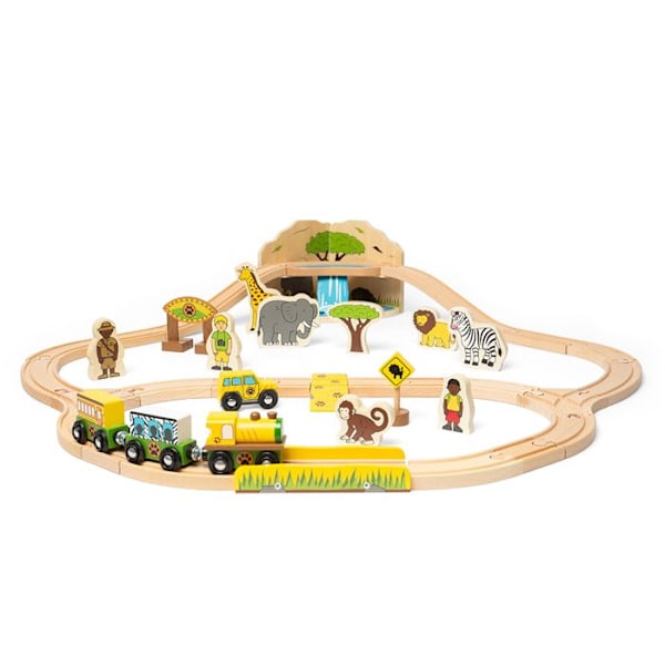 Safari Togsæt - BigJigs Legetøj - Modeller - Garage - Station - Lufthavn - Havn - Hus - Bygning Flerfärgad