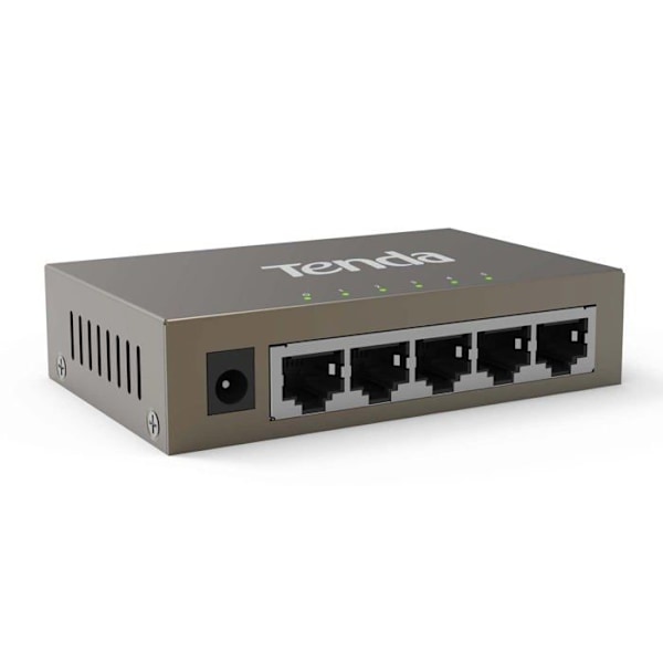 TENDA Ethernet Switch 5 porttia Gigabit 10/100/1000 Mbps, RJ45 Switch Kotiverkko, Toimistokytkin, Plug & Play, Metalli, TEG1005 Harmaa