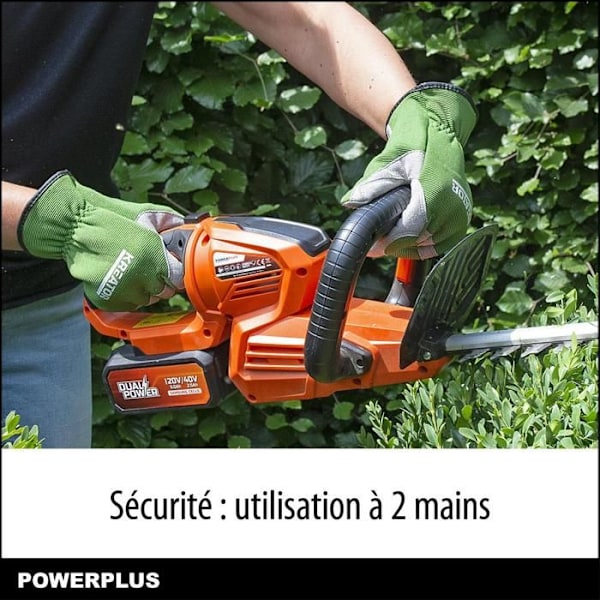 Powerplus Dual Power Hækkeklipper Batteri POWDPG7536 - 40 V, uden Batteri eller Oplader, Klinge på 670 mm, Afstand på 22 mm orange