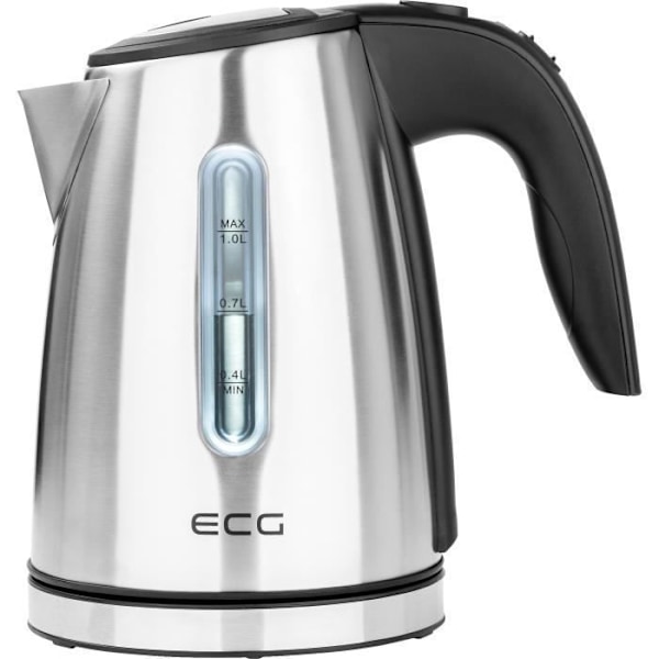 Elektrisk kedel - ECG - RK 1050 - 1 L - Inox - Hvid belysning - Base med kabelopbevaring - Kalkfilter - 1630 W