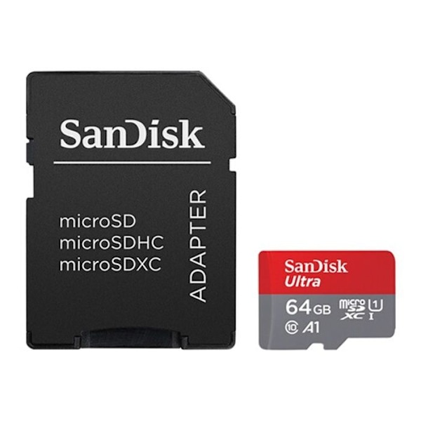 SanDisk Ultra 64 GB microSDXC-hukommelseskort (A1/UHS-I/Cl.10/140MB/s) + mobiladapter