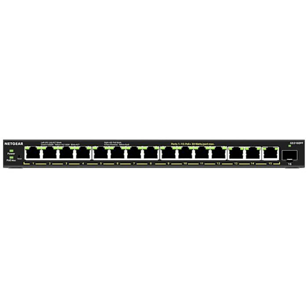 Switch - Netgear - GS316EPP - 16 porte - PoE+ - Gigabit Ethernet Sort