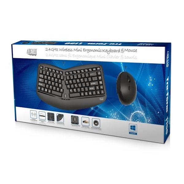 Adesso WKB-1150CB, Trådløs, RF trådløs, Membrantastatur, QWERTY, Sort, Mus inkluderet