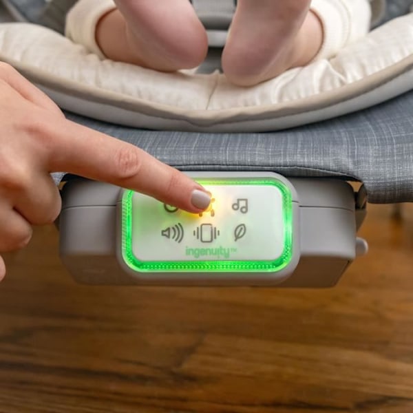 INGENUITY Transat vauvalle, taitettava, vatsahieronta - Parker, kiinteä tai keinuva asento, värinät, melodit ja irrotettava leikkikaari grå