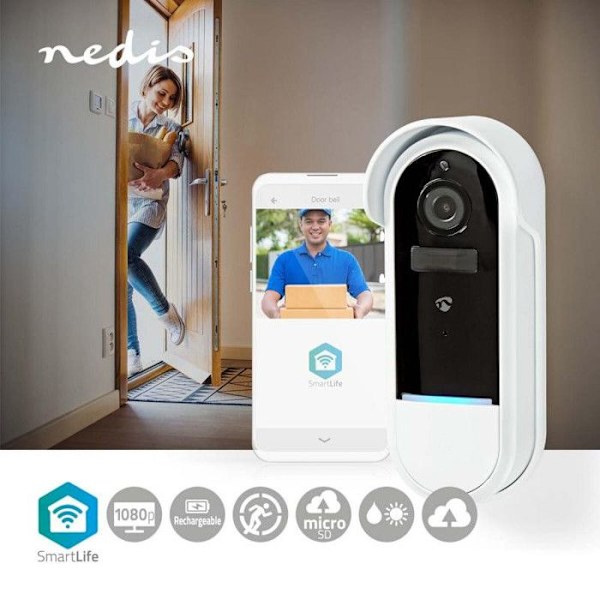 Nedis WIFICDP30WT SmartLife video intercom Hvid - Wi-Fi, Full HD 1080p, Nattesyn, IP54 hvid