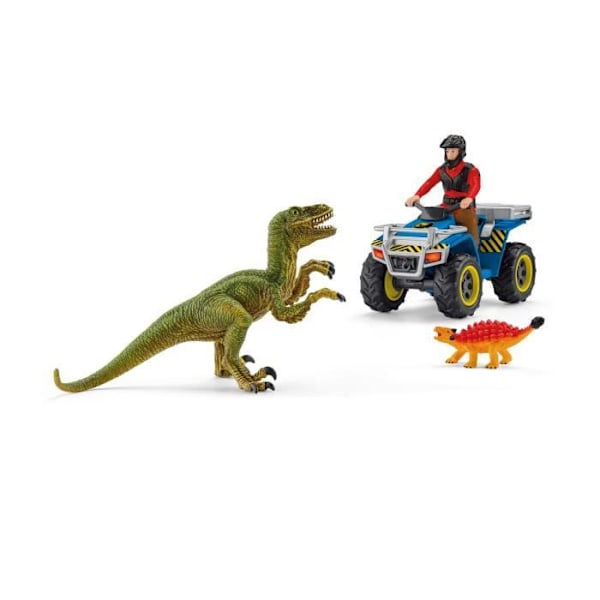 Flugt på en quad bike fra velociraptor - 5-delt forhistorisk legetøjssæt til drenge og piger fra 4 år og opefter - Flerfarvet