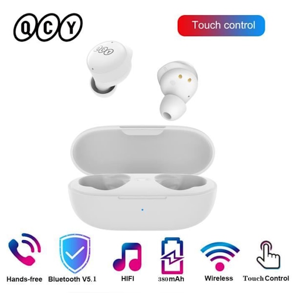 QCY T17 Bluetooth-øretelefoner v5.1 trådløse øretelefoner Hvide Vit