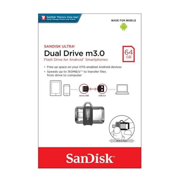 SanDisk Ultra 128GB Dual Drive m3.0 til Android-enheder og computere (SDDD3 - 128G)