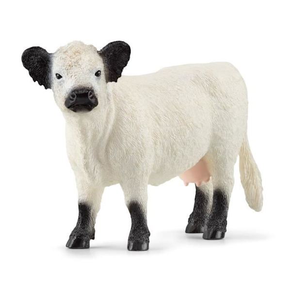Figur - SCHLEICH - Galloway ko - Hvid og sort frakke - Farm World række Flerfärgad