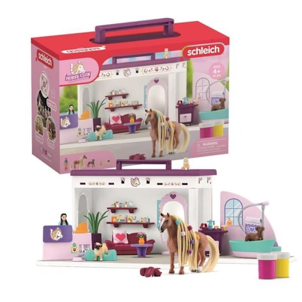 66-dele Pet Lounge - Legetøjssæt med hestefigur, vogter, hvalpe og tilbehør til børn rosa och vitt