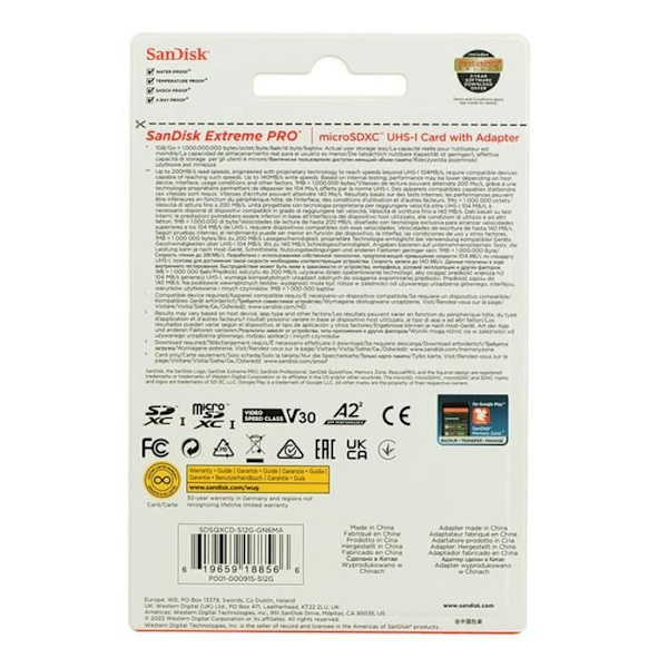 Muistikortti - SanDisk - Extreme Pro - 512Go - 200MB/S - UHS-I U3 V30