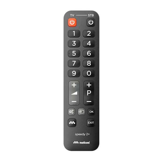 Meliconi - SPEEDY 2+ universalfjärrkontroll - Förenklad numerisk knappsats och extra stor knapp - För TV + 1 TNT- eller SAT-dekoder Svart