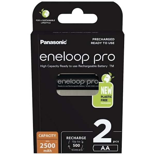 Panasonic eneloop pro HR06 LR6 (AA) NiMH uppladdningsbart batteri 2500 mAh 1,2 V 2 st.