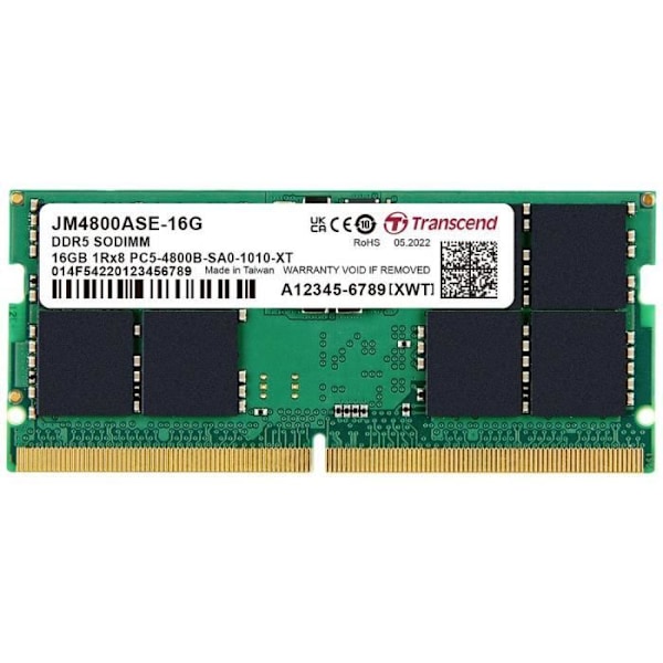 Modul hukommelse SO-DIMM - TRANSCEND - JM4800ASE-16G - DDR5 16 GB - 4800 MHz - ECC CL40