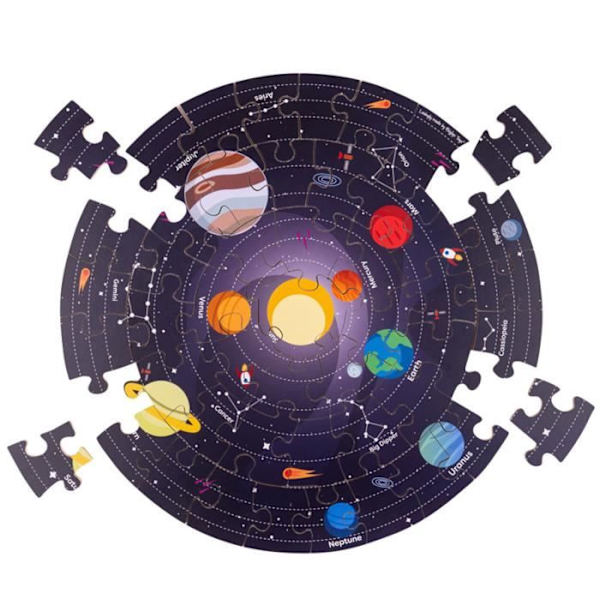 Solar System Circular Solar Puzzle - BIGJIGS - 206 brikker - Videnskab og rum Flerfarvet