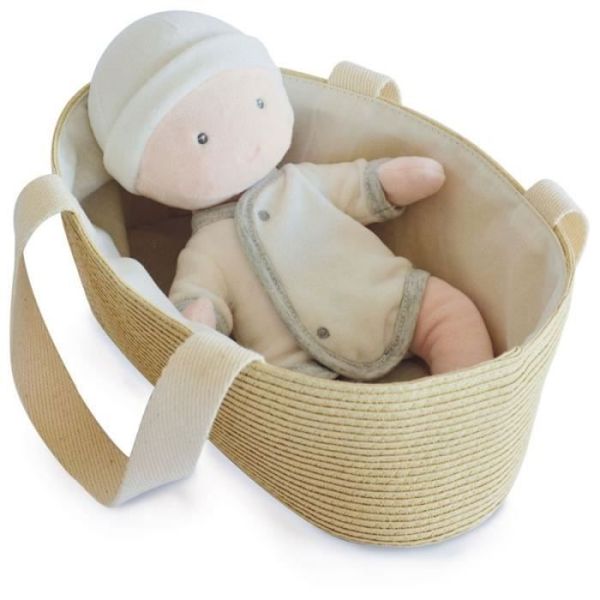 Poupon Doudou Gris - Doudou et Compagnie - Køje, Sutteflaske og Aftagelig Bodystocking - 28 cm Hvid og grå