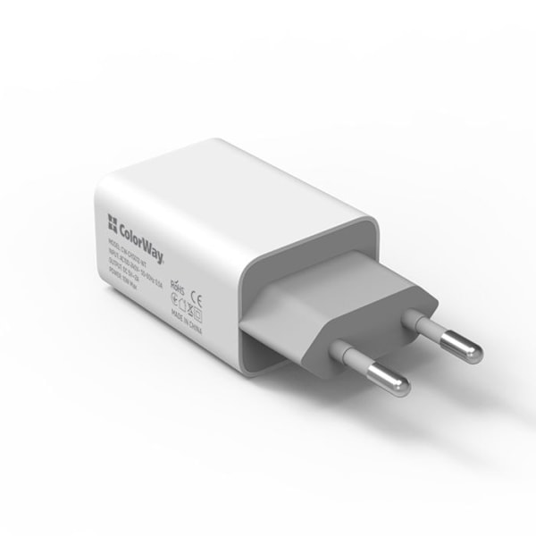 Laddare Priza, USB, 10 W, 2 A - ColorWay (CW-CHS012-WT) - Vit