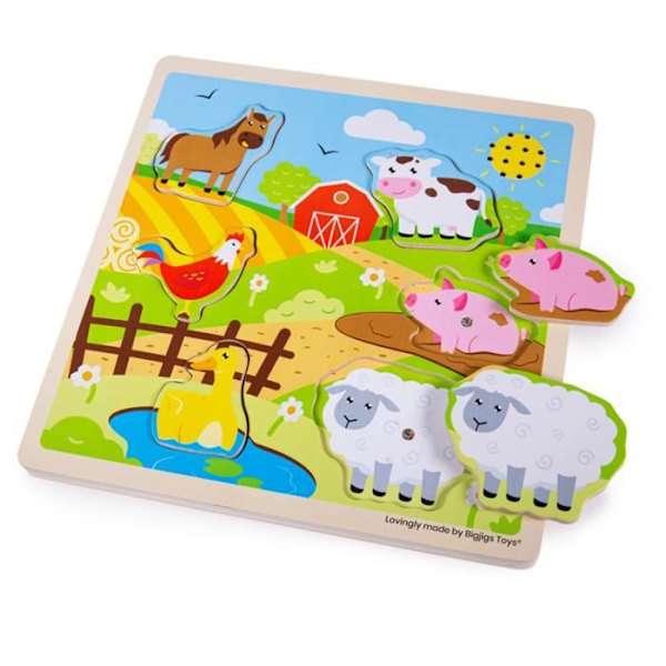 Bigjigs Farm Sound Puzzle - 8 brikker - til børn fra 3 år og opefter Flerfärgad
