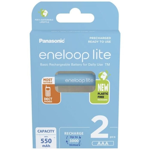 Panasonic eneloop lite HR03 Genopladeligt batteri LR3 (AAA) NiMH 550 mAh 1,2 V 2 stk.