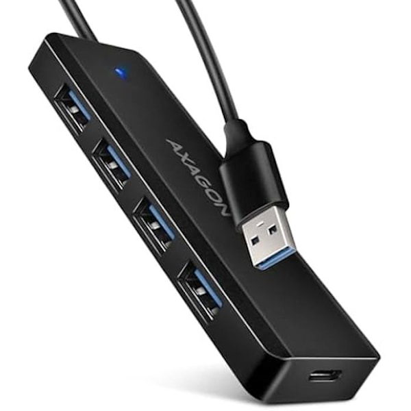 USB Hub - AXAGON - HUE-C1A - 4 Porttia USB 3.0 - Superspeed - Kannettava - Musta