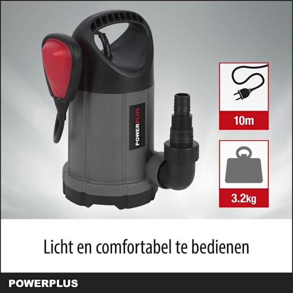 Powerplus Elektrisk Vandpumpe POWEW67902 - Nedsænket Vandpumpe på 250 W, Maksimal 35°C, 5000 l/h, Haveværktøj Grå - Sort
