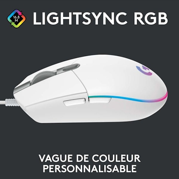 Logitech G203 LIGHTSYNC RGB Gaming Mus - Hvid - 6 programmerbare knapper - 8000 dpi