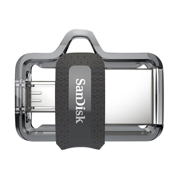 SANDISK ULTRA DUAL DRIVE M3.0 256GB USB Flash Drive - Dobbelte forbindelser - Grå Sort, Sølv, Transparent