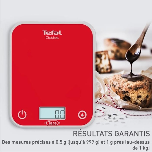 Tefal Optiss elektronisk køkkenvægt, baggrundsbelyst display, ridsefast, 5 kg kapacitet, hindbær BC50U3V0