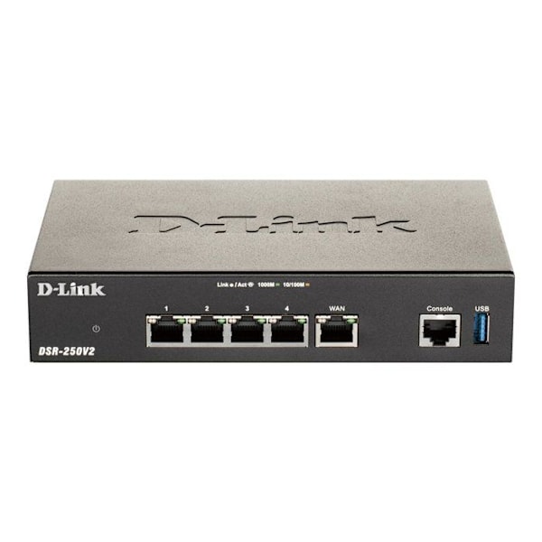 D-Link VPN-router - Uafhængig switch - 5 LAN-porte - Webadministration - Firewall - OSPF-protokoller Sort