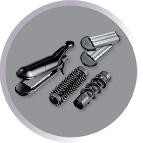 5in1 Multistyler - Remington S8670 Rak, Curl, Wave, Spiral, Waffle - 4 utbytbara tips, hårspännen, fodral Svart