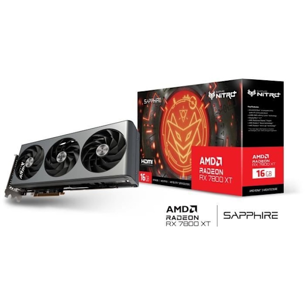 SAPPHIRE - Näytönohjain - NITRO+ AMD RADEON™ RX 7800 XT GAMING OC 16 Gt - GDDR6 - DUAL HDMI / DUAL DP