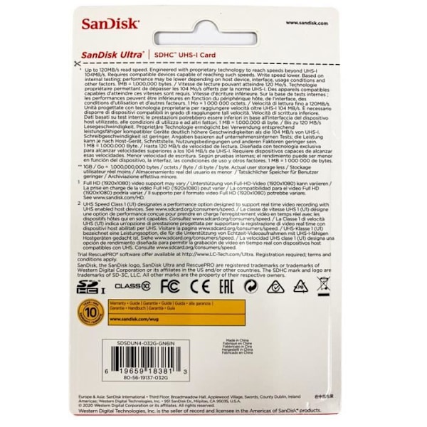 Sandisk SDHC ULTRA 32GB 120MB/s SD-muistikortti