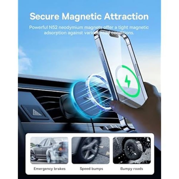 Telefonstøtte - BASEUS - CW01 - Sort - USB-C oplader 15W - Installation i ventilationsgitter sort