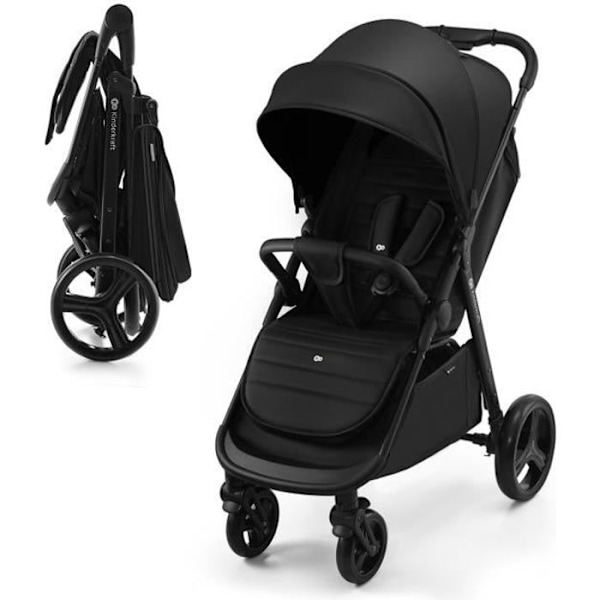 Folding-stokkevogn op til 22 kg - KINDERKRAFT RINE - Holdbare skumhjul - Vandtæt med UPF 50+ filtrering - Sammenklappelig - Sort sort