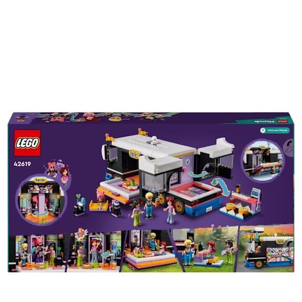 LEGO® 42619 Friends Pop Star Tourbus, musiikkilelu, jossa on 4 mininukkea, lahja 8-vuotiaille ja sitä vanhemmille lapsille Flerfarvet