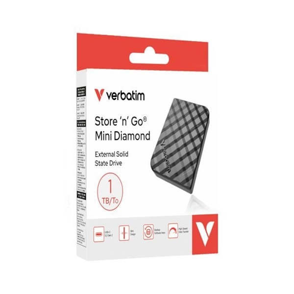 Verbatim Store 'n' Go Mini Diamond Ekstern SSD 1TB USB-C 3.2 Gen2 1000MB/s Sort