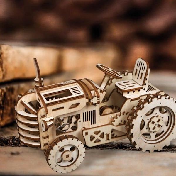 3D træpuslespil - Traktor - DIY model Beige og brun