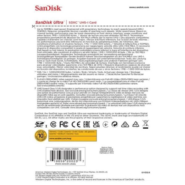 SDXC flashkort - SanDisk - Ultra - 256 GB - Hastighed op til 160 MB/s - Klasse 10, U1