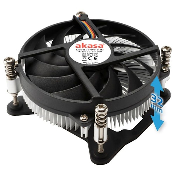 Akasa KS12 - 31,8 mm matalaprofiilinen jäähdytin - PWM CPU-jäähdytin - hiljainen - 65 W TDP - Optimoitu Alumiini, musta
