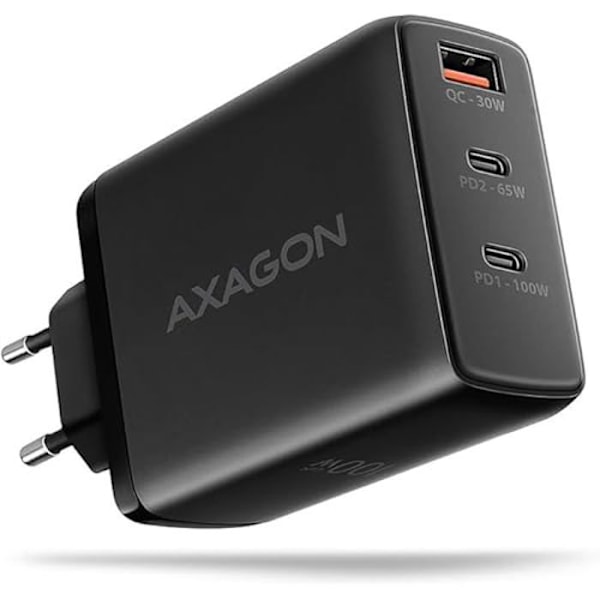 Vægoplader - AXAGON - ACU-DPQ100 - 3 USB-C porte - 100W - Sort