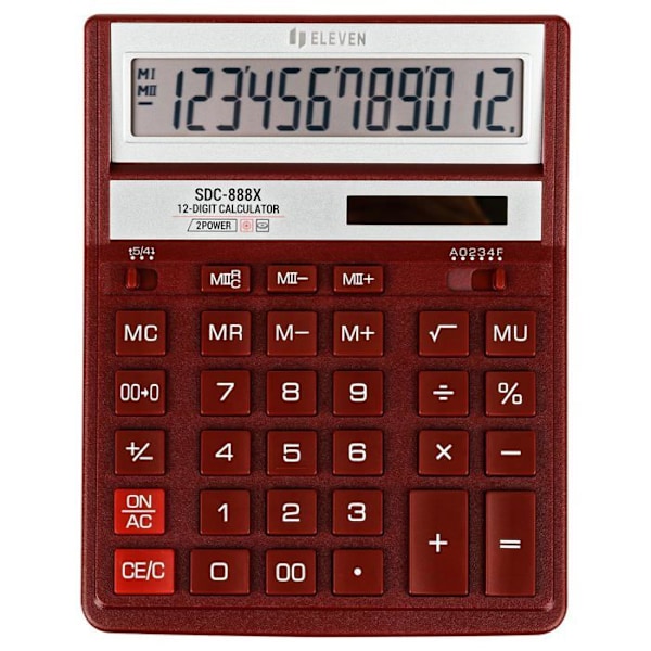 Calculatrice Eleven - SDC888XRDE - Laskin SDC888XRD punaisella 12-numeroisella näytöllä