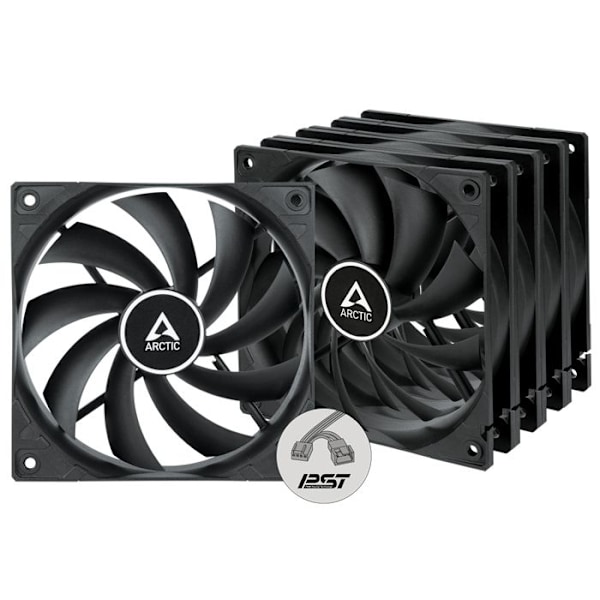 ARCTIC F12 PWM PST - 120 mm kasseventilator, PWM kontrol og PST kabel, sort, pakke med 5 sort Sort
