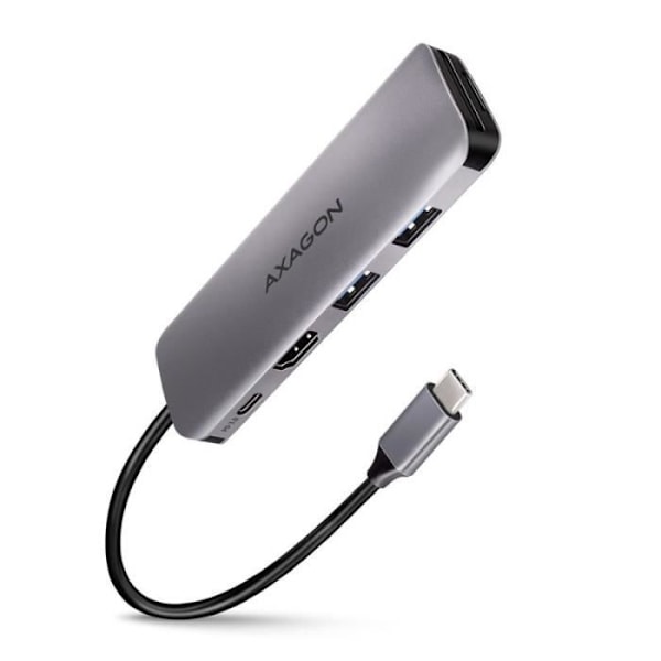 AXAGON USB-C Hub HMC-5, 2 x USB-A, HDMI, 2 x USB-C 3.2 Gen 1, 1 x SD, 1 x microSD, sølv - 8595247906175