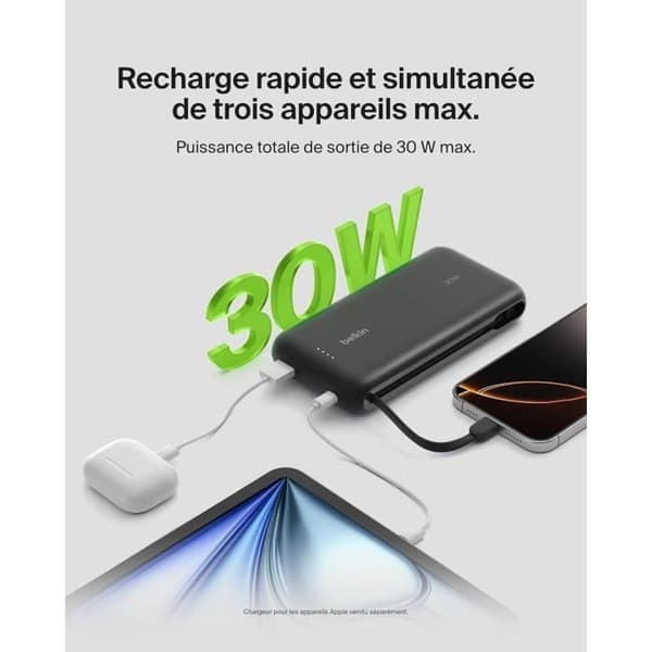 Extern Batteri - BELKIN - BoostCharge 20K - 30 W - Snabbladdning - Inbyggd USB-C Svart