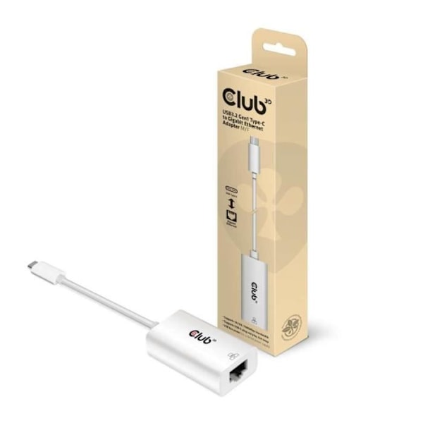 CLUB3D CAC-1519 USB-C RJ-45 verkkokaapeli valkoinen - 0,19 m