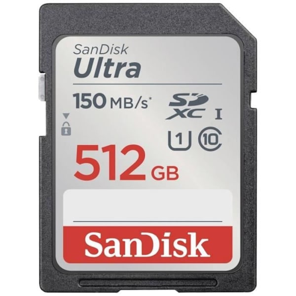 SanDisk SDXC Ultra 512 GB (Klass 10/UHS-I/150MB/s) SDXC-kort 512 GB UHS-Klass 1 Vattentätt, stötsäkert