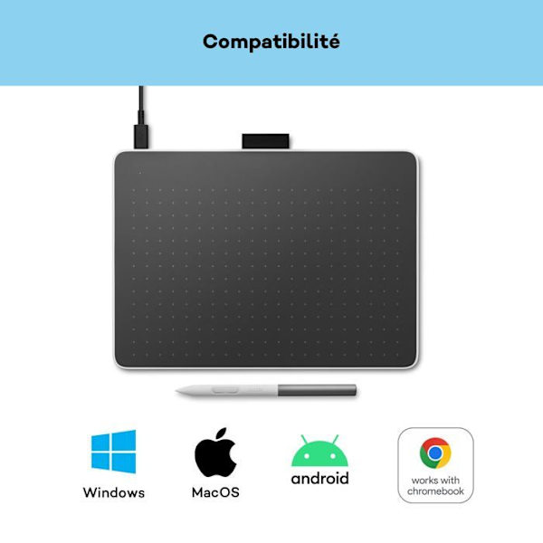 Grafiktablet - WACOM - One - Opløsning 2.540 lpi - Aktiv zone 216 x 135 mm - Sort/rød Sort rød