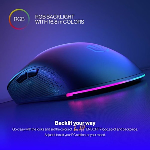 Gamingmus - ENDORFY - GEM Plus - Trådlös - 26 000 DPI - RGB-belysning - Ultralätt Svart