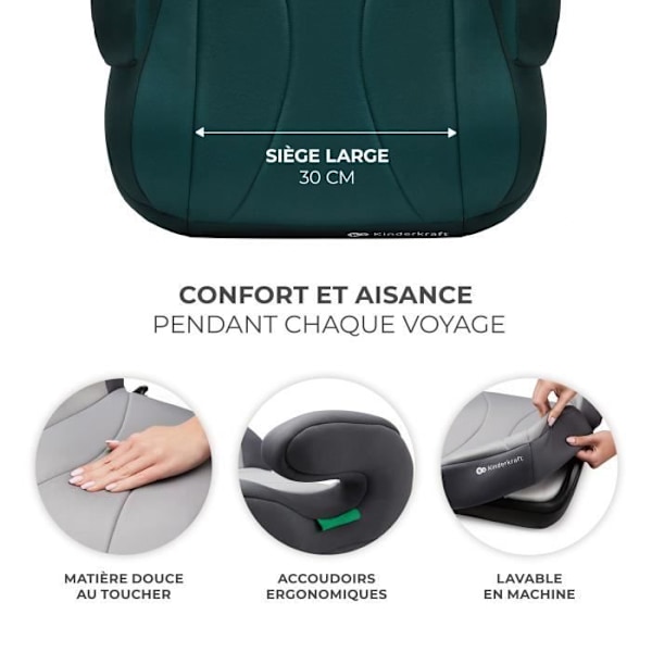 I-SIZE lasten korokkeet 135-150 cm - KINDERKRAFT I-BOOST - Helppo asennus tai isofix - Kevyt vain 2,5 kg - Vihreä